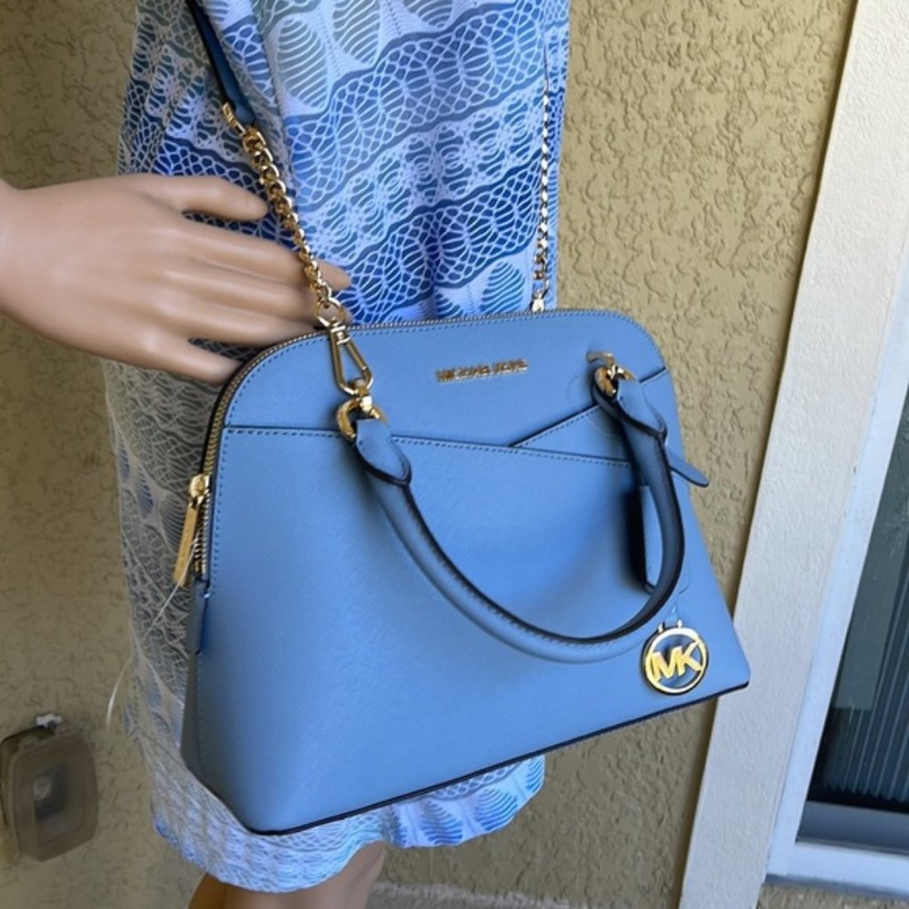 Michael Kors Jet Set Travel Medium Dome Satchel Crossbody Leather Chambray - Picture 3 of 16